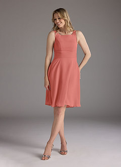 Azazie Shirley Mother of the Bride Dresses Salmon Pink A-Line Scoop Pleated Chiffon Dress image5
