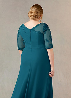 Azazie Dionysus Mother of the Bride Dresses Ink Blue A-Line Boatneck Lace Chiffon Dress image11