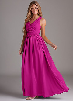 Azazie Kingsley Robes de demoiselle d'honneur Robe Trapèze en Mousseline de soie Dentelle Fuchsia image4