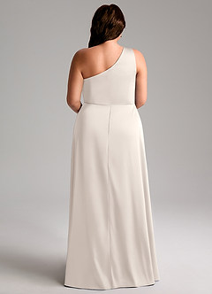 Azazie Brooke Bridesmaid Dresses White Alabaster A-Line One Shoulder Stretch Satin Dress image10