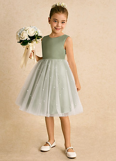 Azazie Esme Robe Demoiselle D'honneur Fillette Robe Princesse en Tulle Arc Ivoire Pistache image2