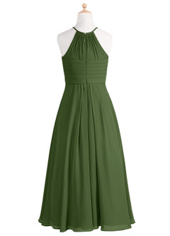 Azazie Ginger Junior Olive A-Line Pleated Chiffon Dress image8