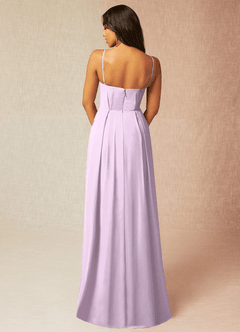 Azazie Kyedae Robes de demoiselle d'honneur Robe Trapèze en Mousseline de soie Col V plissé Frostiges Flieder image2