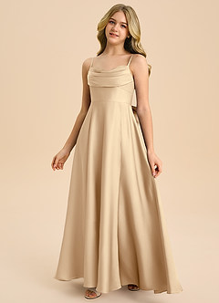 Azazie Bear Junior A라인 스윗하트 네크라인 스트레치 새틴 플로어 길이 주니어 신부 들러리 드레스 image4