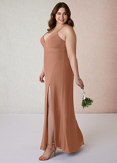 Azazie Becca Bridesmaid Dresses Bronzer Sheath V-Neck Chiffon Dress image9