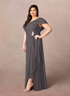 Azazie Mary Mother of the Bride Dresses Steel Grey A-Line Side Slit Chiffon Dress image7