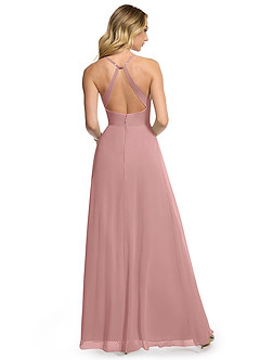 Azazie Davis Robes de demoiselle d'honneur Robe Trapèze en Mousseline de soie Col en V Rose Poussiéreuse image5