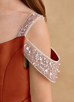 Azazie Jodi Robe Demoiselle D'honneur Fillette Robe Trapèze en Mat Satiné Paprika image6