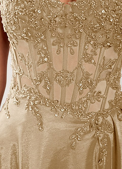 Isoldemark Champagne Beading Sequin Embroidery Satin Prom Dress image7