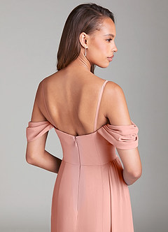 Azazie Amyra Bridesmaid Dresses Rosette Sheath Off the Shoulder Chiffon Convertible Dress image8