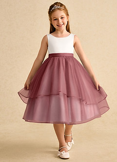 Azazie Rene vestidos de niña de las flores Vestido de Marfil Amatista de Tul de Corte En A con Lazo image4