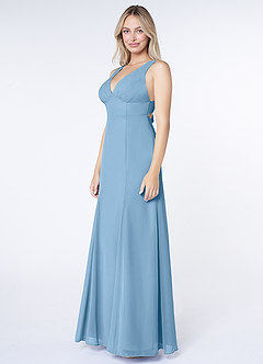 Azazie Christiana Bridesmaid Dresses Steel Blue A-Line V-Neck Pleated Chiffon Dress image4