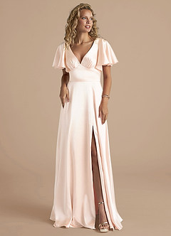 Azazie Kimber Bridesmaid Dresses Rose Gold A-Line Ruched Metallic Satin Dress image5