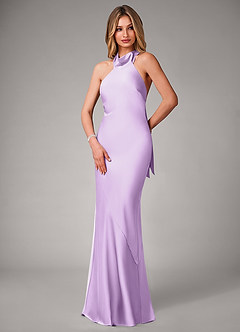 Azazie Velli Vestidos de damas de honor Vestido de Lila de Satén Elástico de Corte Sirena image3