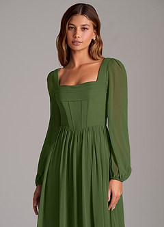 Azazie Maree Robes de demoiselle d'honneur Robe Trapèze en Mousseline de soie Corset Olive image7