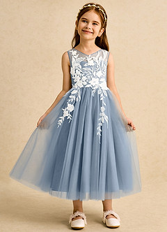 Azazie Sundae Flower Girl Dresses Dusty Blue Ball-Gown Lace Dress image6