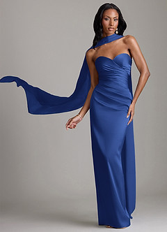 Azazie Sonora Vestidos de damas de honor Vestido de Azul Real de Satén Elástico de Corte Recto con Sin tirantes image1