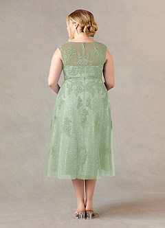 Azazie Flynn Mother of the Bride Dresses A-Line Boatneck Lace Tulle Tea-Length Dress image7