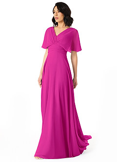 Azazie Pamela Bridesmaid Dresses Fuchsia A-Line V-Neck Pleated Chiffon Dress image6