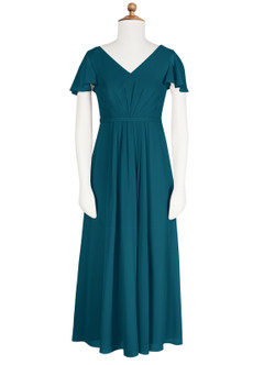 Azazie Peony Junior Robe Trapèze en Mousseline de soie Plissée Bleu Encre image6