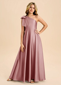 Azazie Penguin Junior Abito A-Line in Raso Elasticizzato Fiocco Rosa Polverosa image3