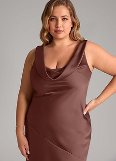 Azazie Rylina Bridesmaid Dresses Espresso Mermaid Stretch Satin Dress image5