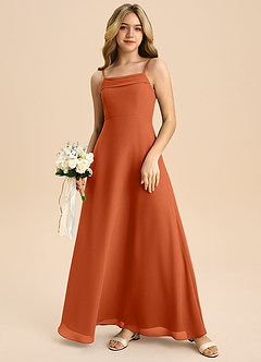 Azazie Anselie Junior Vestido de Naranja Quemada de Gasa de Corte en A con Vestidos sin tirantes image7