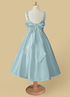 Azazie Cutie Pie Flower Girl Dresses Mist A-Line Pleated Matte Satin Dress image5
