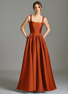 Azazie Verina Bridesmaid Dresses Burnt Orange A-Line Pleated Stretch Satin Dress image3