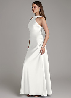 Azazie Dimitra Bridesmaid Dresses White A-Line Pleated Stretch Satin Dress image5