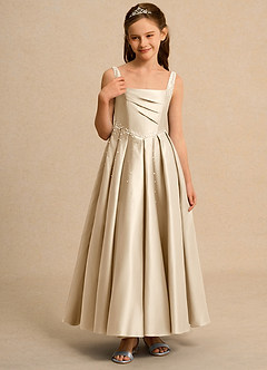 Azazie Mochi Girl Abiti da Ragazza di Fiori Abito Principessa in Raso Opaco Plissettato Champagne image5