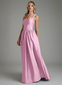 Azazie Nevaeh Bridesmaid Dresses Candy Pink A-Line Corset Stretch Satin Dress image5