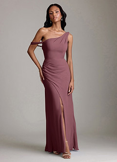 Azazie Madelyn Bridesmaid Dresses Sangria Mermaid One Shoulder Chiffon Convertible Dress image1