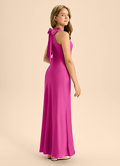 Azazie Doretta Junior Fuchsia A-Line Pleated Stretch Satin Dress image1