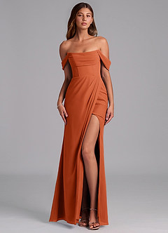 Azazie Johana Jurken voor bruidsmeisjes Converteerbaar Jurk van Chiffon met Zeemeermin Off the Shoulder Verbrande Sinaasappel image1