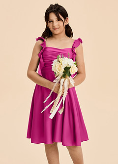 Azazie Kira Junior Vestido de Fucsia de Satén Elástico de Corte en A con Volante image6