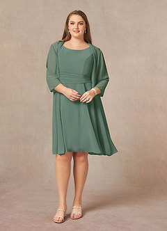 Azazie Shirley Mother of the Bride Dresses Eucalyptus A-Line Scoop Pleated Chiffon Dress image8