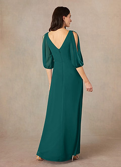 Azazie Bronwyn Abiti per la Madre della Sposa Abito A-Line in Chiffon Increspato con Scollo a V Verde Pavone image4