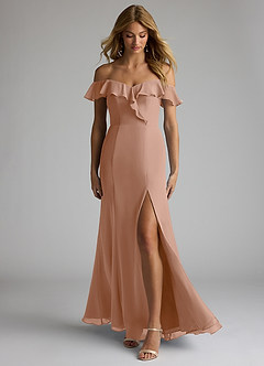 Azazie Sophie Bridesmaid Dresses Champagne Rose A-Line Off the Shoulder Chiffon Convertible Dress image1