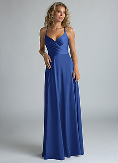 Azazie Davis Bridesmaid Dresses Royal Blue A-Line Pleated Stretch Satin Dress image4