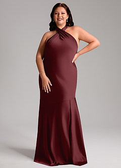 Azazie Lorena Bridesmaid Dresses Cabernet Mermaid Pleated Stretch Satin Dress image7