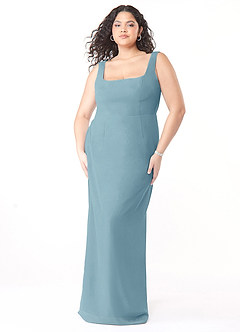 Azazie Flori Vestidos de damas de honor Vestido de Azul Malhumorado de Gasa de Corte Recto con Escote Cuadrado image9