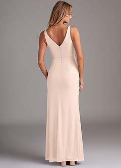 Azazie Leandra Bridesmaid Dresses Blushing Pink Mermaid V-Neck Pleated Mesh Dress image2