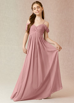 Azazie Kaitlynn Junior Dusty Rose A-Line Off the Shoulder Chiffon Dress image4