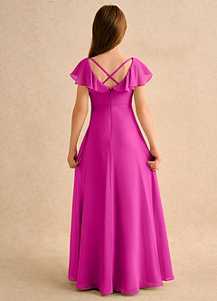 Azazie Nari Girls Formal Robe Demoiselle D'honneur Fillette Robe Trapèze en Mousseline de soie avec manches Fuchsia image7