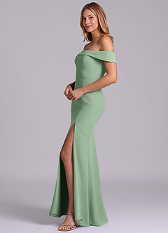 Azazie Luciana Bridesmaid Dresses Matcha Sheath Off the Shoulder Chiffon Convertible Dress image4