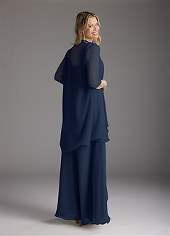 Azazie Weisz Mother of the Bride Dresses Dark Navy A-Line Square Neckline Pleated Chiffon Dress image2