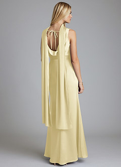 Azazie Tallie Bridesmaid Dresses Lemon Sorbet Mermaid Pleated Stretch Satin Dress image4