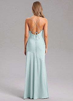 Azazie Grata Bridesmaid Dresses Mist Sheath Side Slit Stretch Satin Dress image2