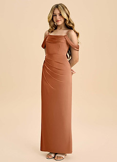 Azazie Saige Junior Robe Fourreau en Satin extensible Épaule décolletée Cuivre image1